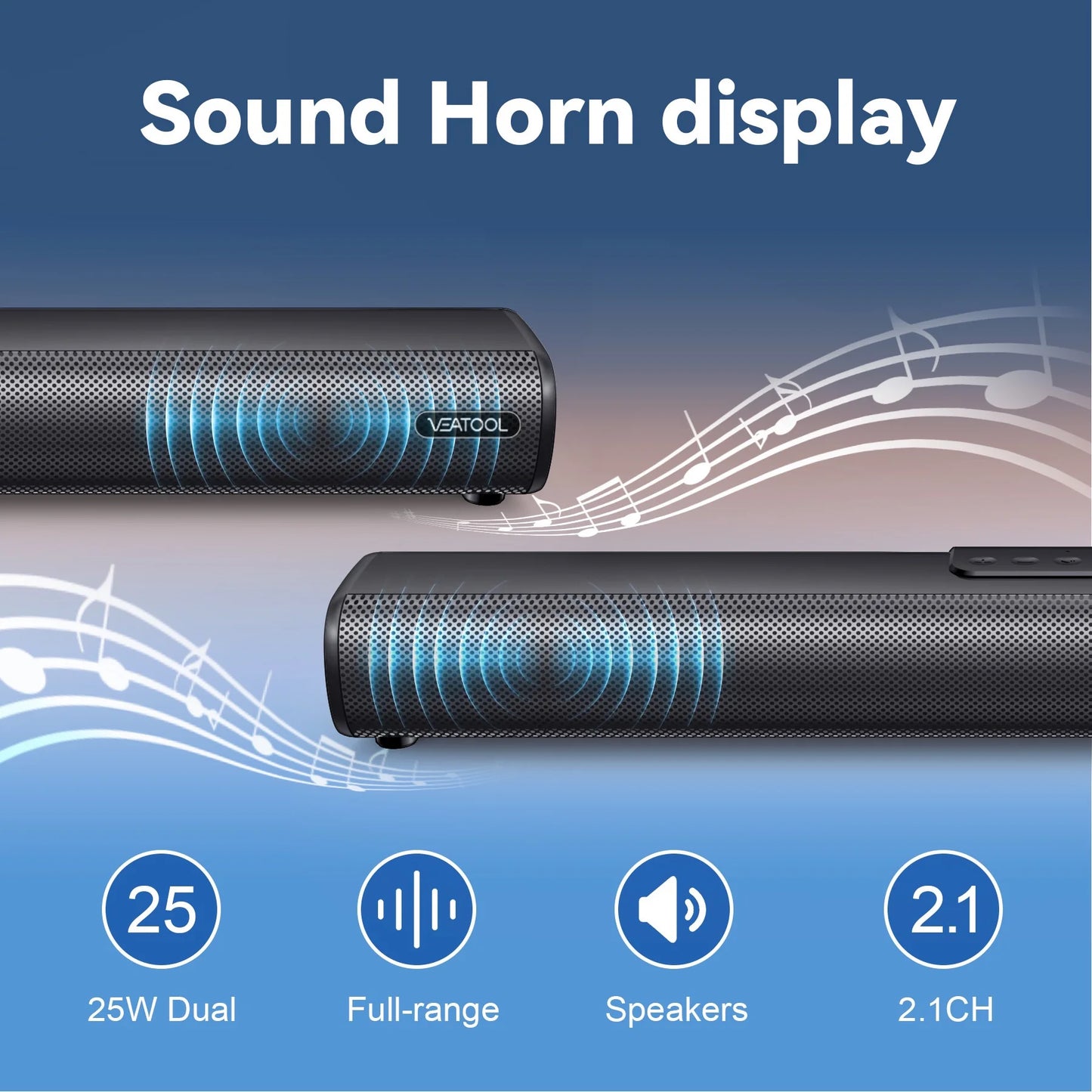 2.1Ch Sound Bars for TV, Soundbar with Subwoofer, Wired & Wireless Bluetooth 5.0 3D Surround Speakers, Optical/Hdmi/Aux/Rca/Usb Connection, Wall Mountable